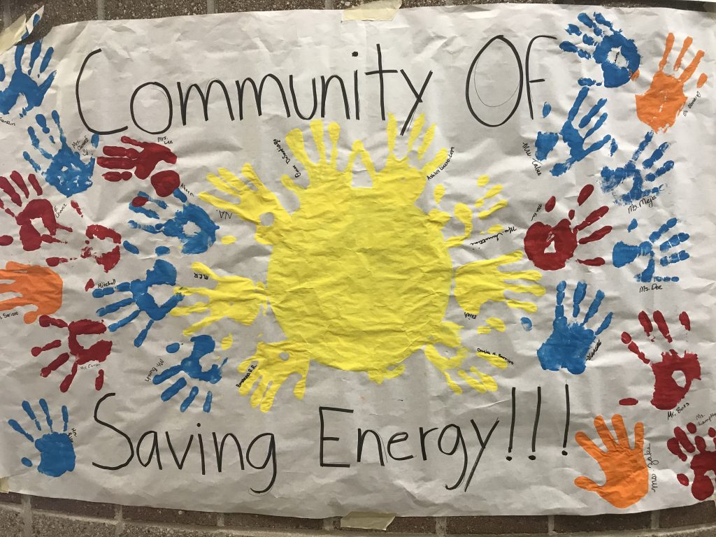 Students at Greenwood Academy made this poster to encourage energy conservation.
