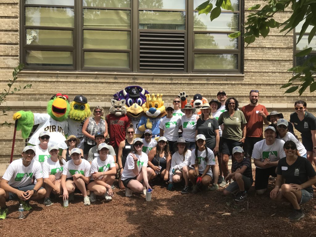 The MLB Association volunteers after their workday at Morey